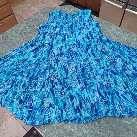 Vtg 90s All That Jazz Womens Medium Floral Rayon Sleeveless Flare Crinkle Dress - Picture 1 of 14